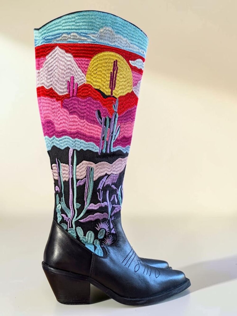 Nastygal rare leather embroidery southwestern fairy boho knee high boot 4uk 37Eu - Picture 6 of 16